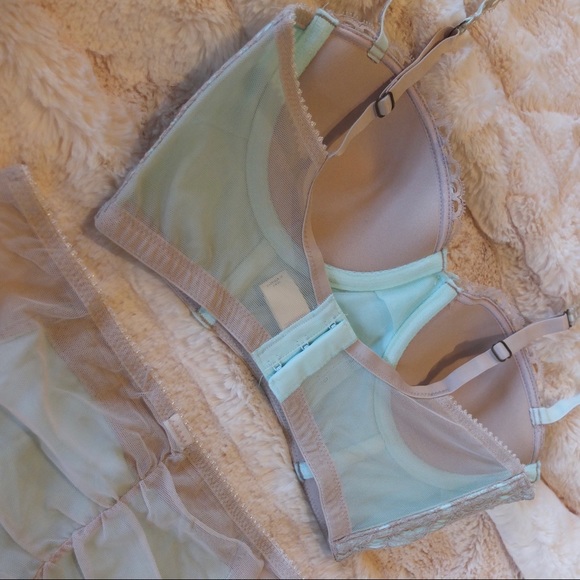 { Anthropologie } Eloise Minted Lace Long-line Bra 32b - Picture 8 of 9